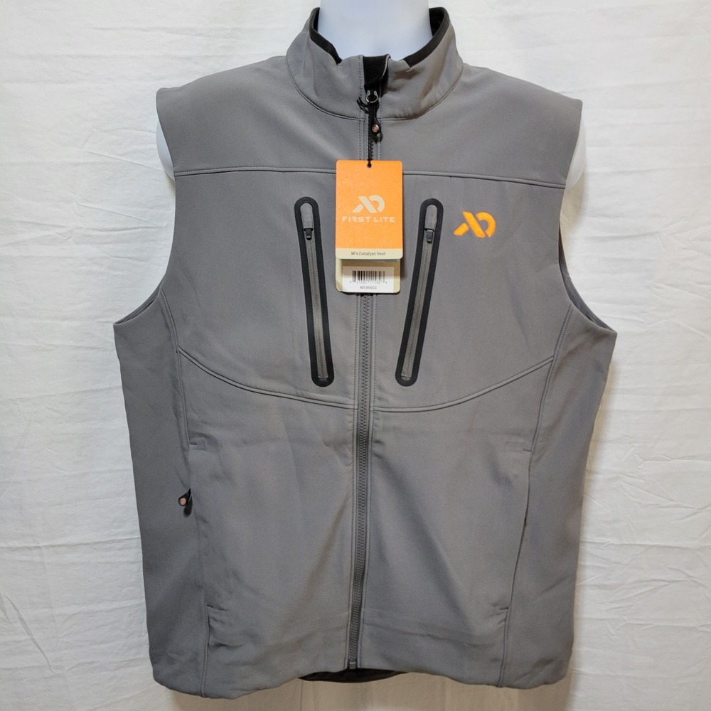 First Lite Catalyst Vest NWT Men's Size Large Ash Grey Soft Shell Zip
